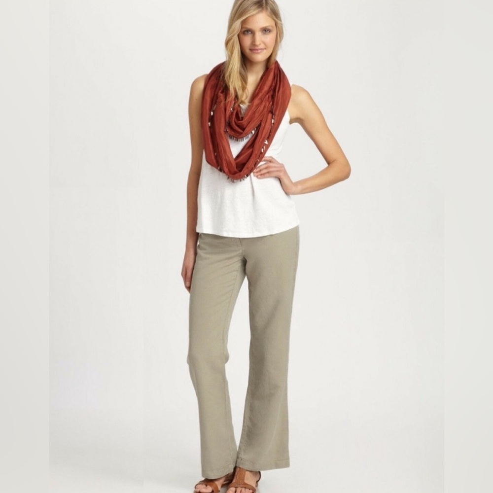 Eileen Fisher Petites Tencel Linen Khaki Trousers With Yoke 4P Draped Minimalist